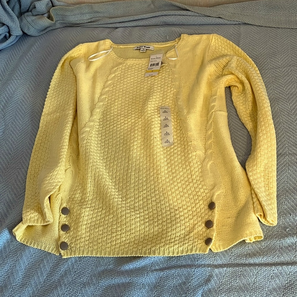 Studio Works Yellow Cable Knit Button-Accent Sweater NWOT